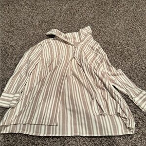 Striped Beige Button-Up Women's Top